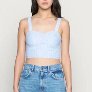 Hollister Striped Crop Top Stretch White/Blue Straps‎ Bustier Corset Size Small